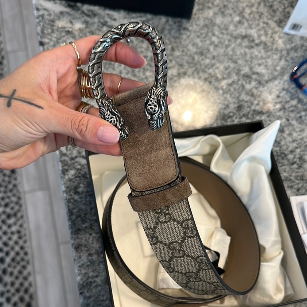 Gucci Silver and Brown Belt with Iconic Design